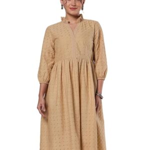 Myx Women's Schiffli Embroidery Ethnic Dress | Fit and Flare | Knee Length (Available in Plus Sizes)
